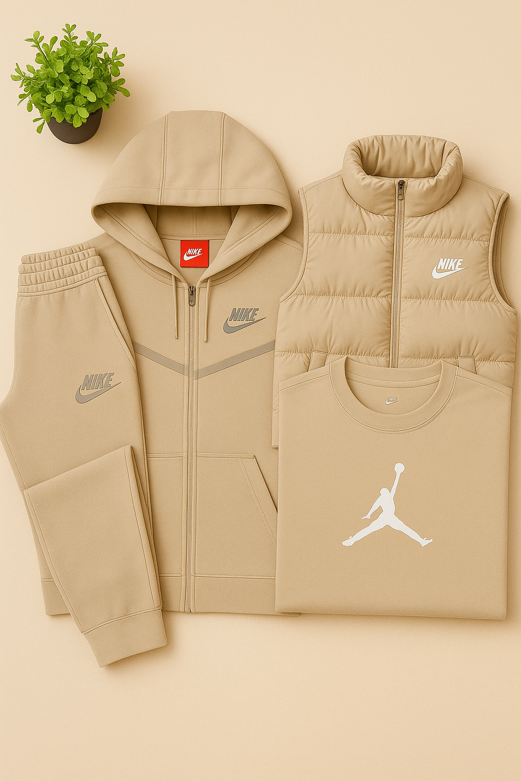NK™ Full Outfit Tech – Hoodie, Joggers, Puffer Vest & Jordan T-Shirt