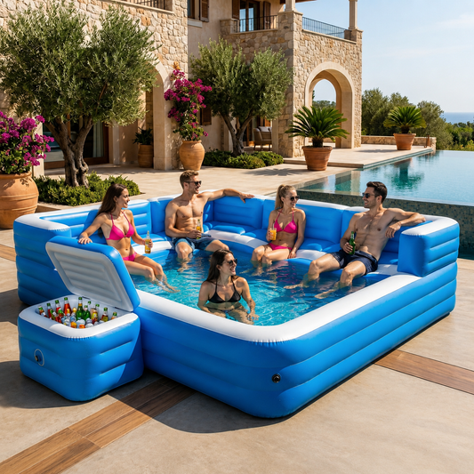 Inflatable Pool with Integrated Lounge and Cooler