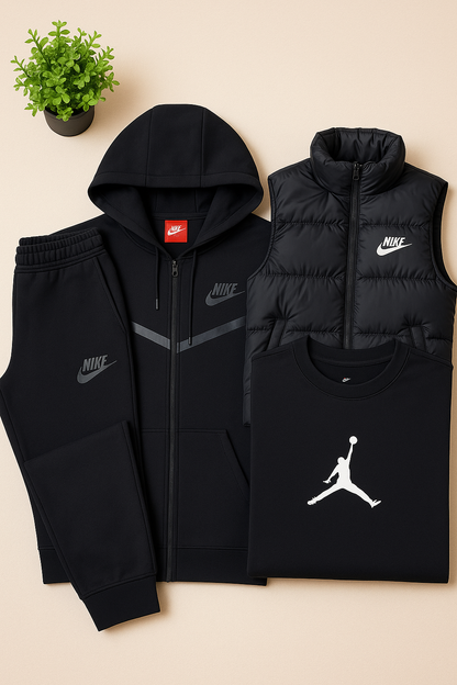NK™ Full Outfit Tech – Hoodie, Joggers, Puffer Vest & Jordan T-Shirt