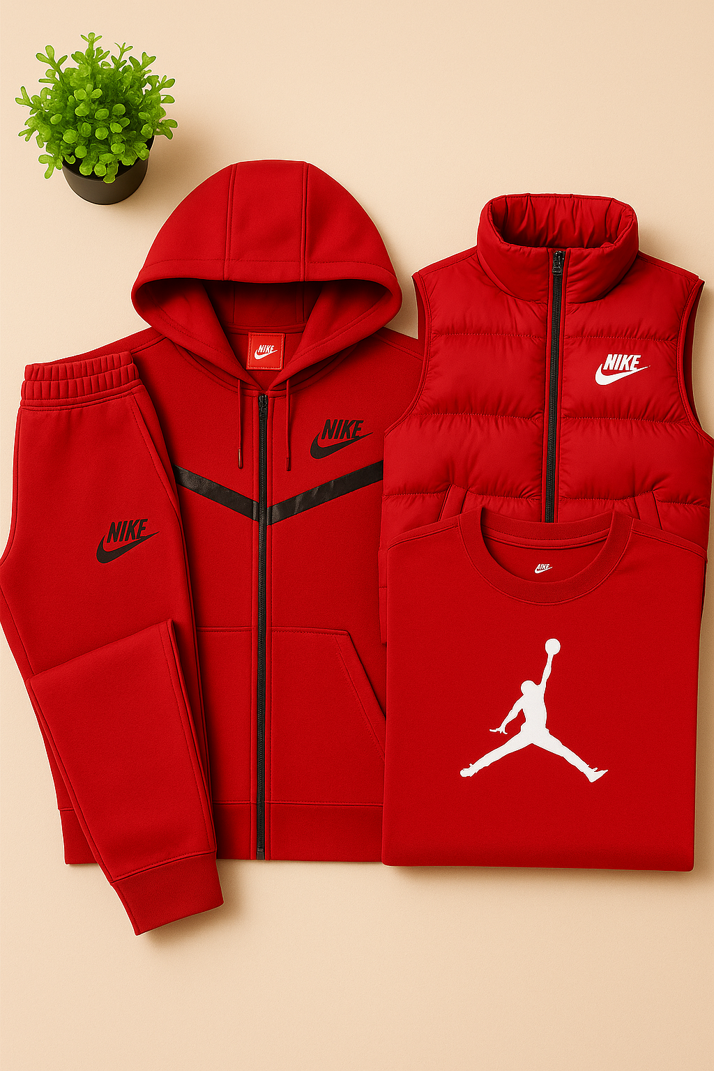 NK™ Full Outfit Tech – Hoodie, Joggers, Puffer Vest & Jordan T-Shirt