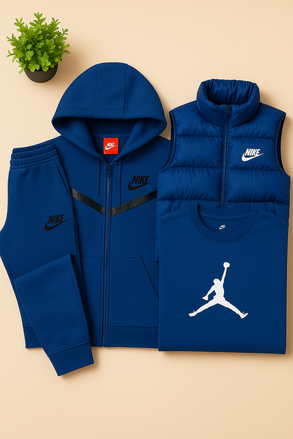 NK™ Full Outfit Tech – Hoodie, Joggers, Puffer Vest & Jordan T-Shirt