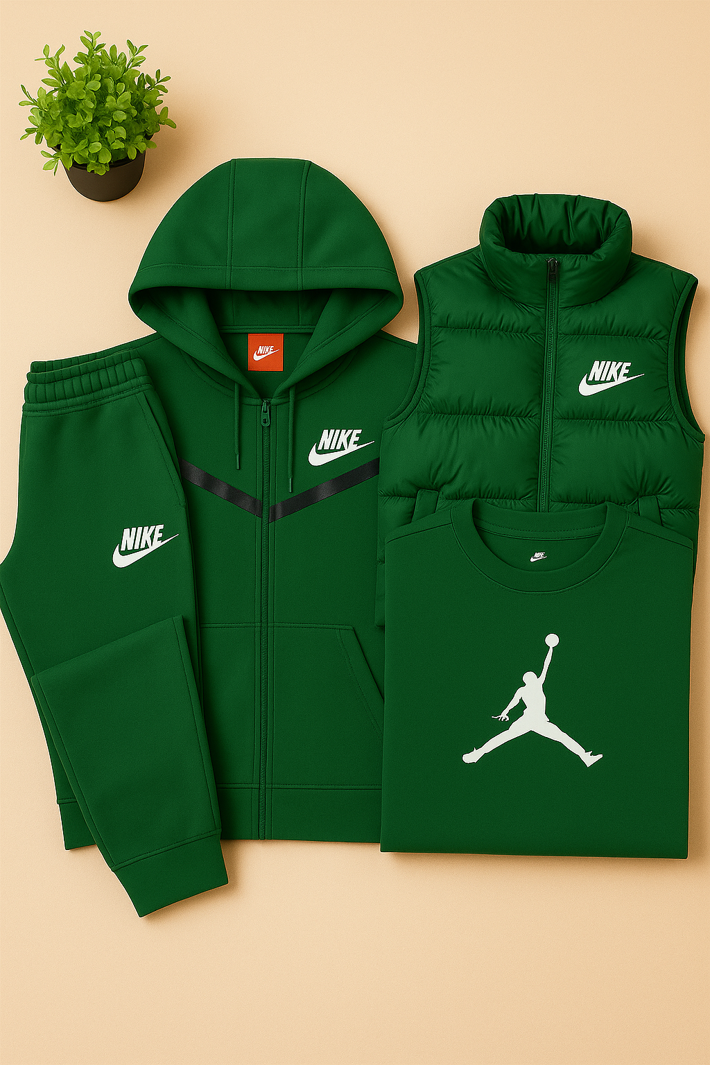 NK™ Full Outfit Tech – Hoodie, Joggers, Puffer Vest & Jordan T-Shirt